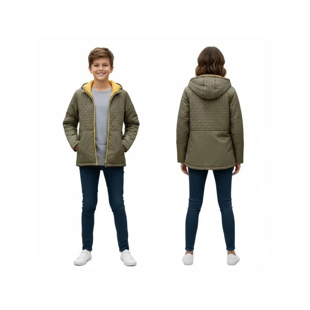 Hooded Puffer Jacket Quilted Lightweight Olive Green Coat